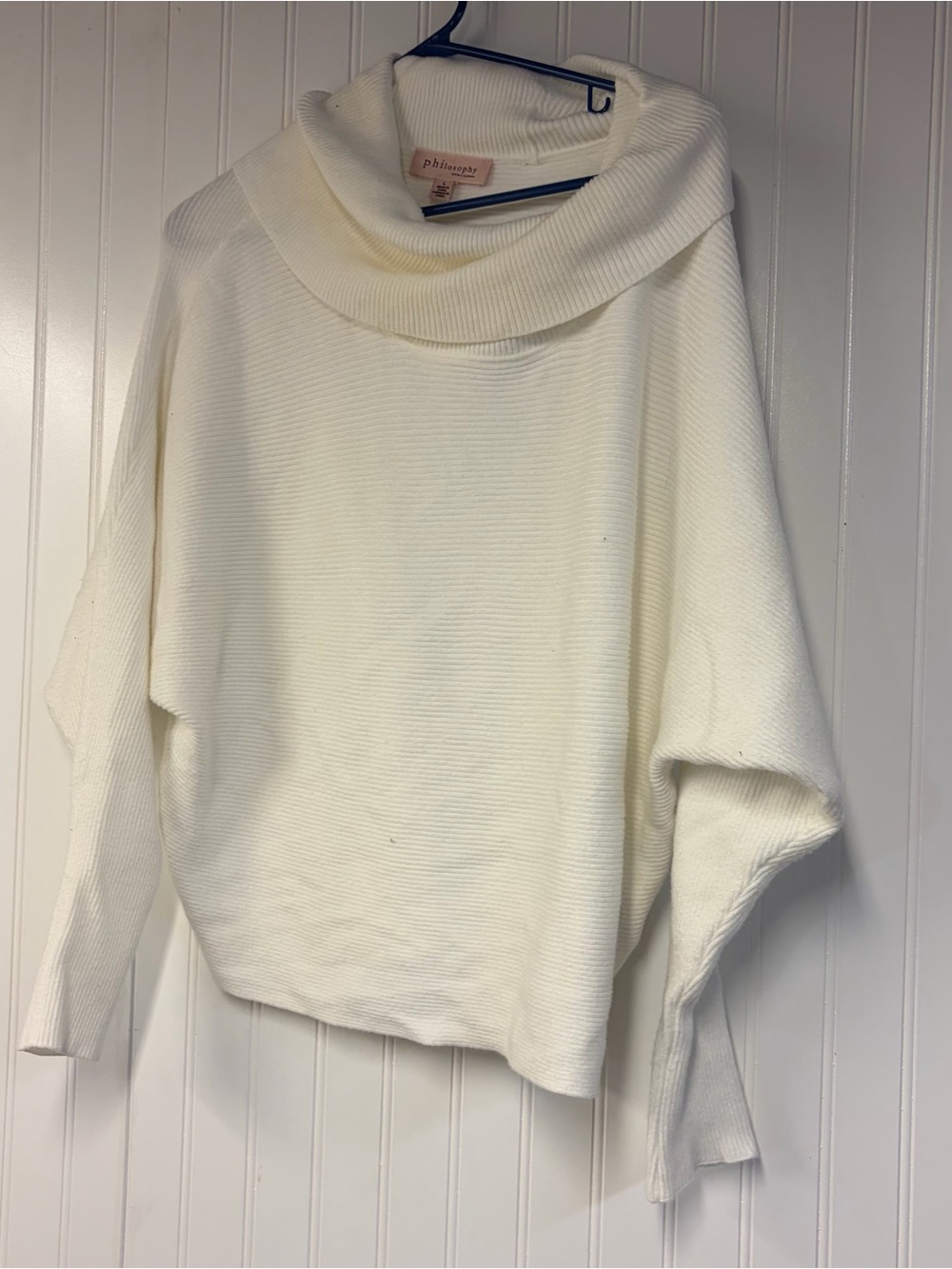 Philosophy Dolman-Sleeve White Sweater with Cowl Neck Large